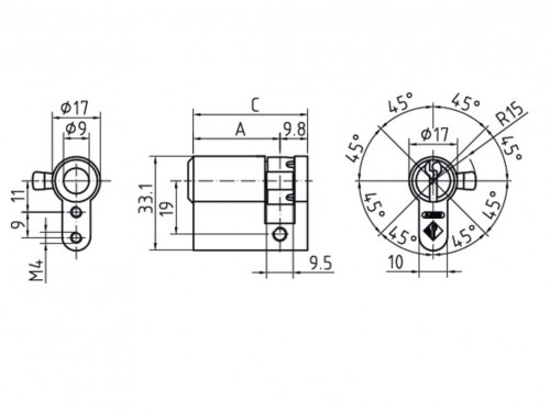Halbzylinder für Lift - technische Zeichnung