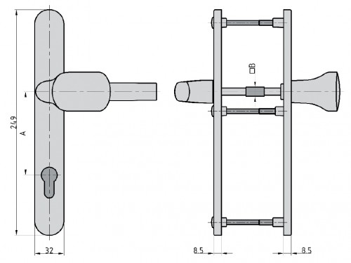 SRW 4100 PZ F1 Bügel / Drücker techn. Zeichnung